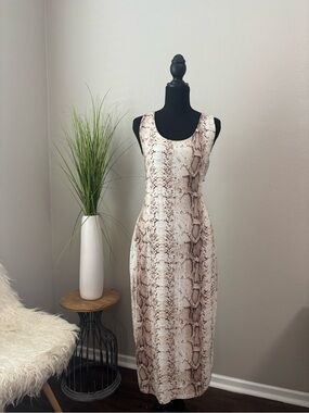 Bar III Beige and Brown Snake-Print Maxi Dress